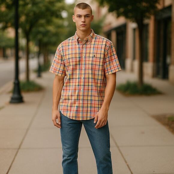 Ralph Lauren Blake Cotton Plaid Mens XXL Short Sleeve Button Down Shirt Pony - Picture 2 of 6